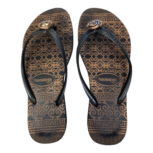 Havaianas Slim Special Collection Flip Flops, Black & Gold, Size 6 - Picture 2 of 6